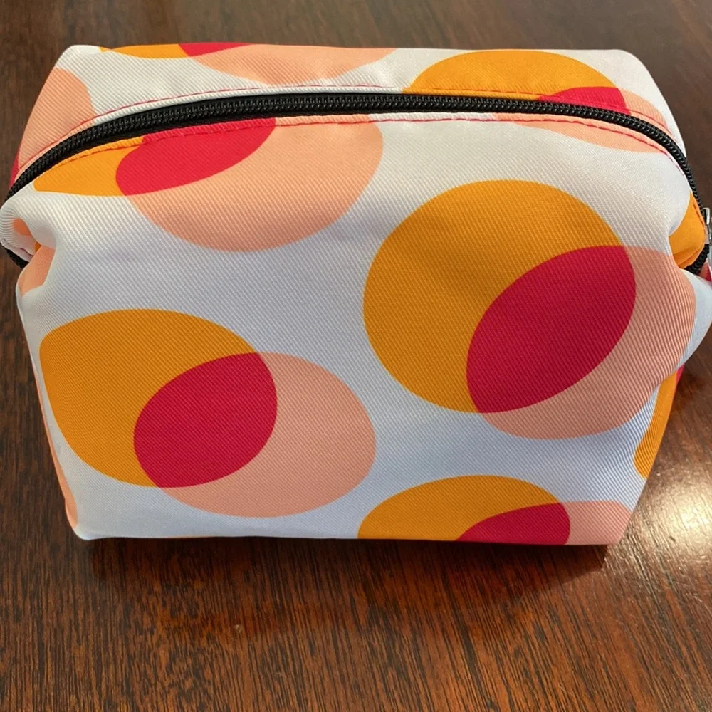 Clinique Pink Orange Cosmetic Travel Toiletry Bag Case Pouch Matching Mirror GWP